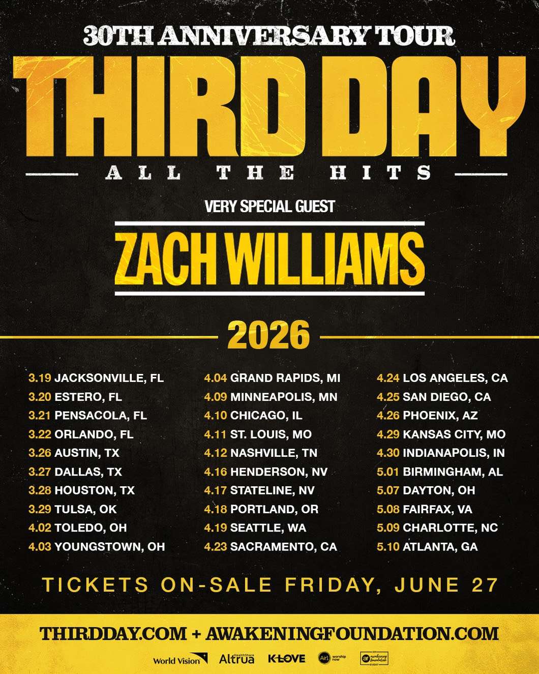 Third Day 2026 & 2027 tour poster